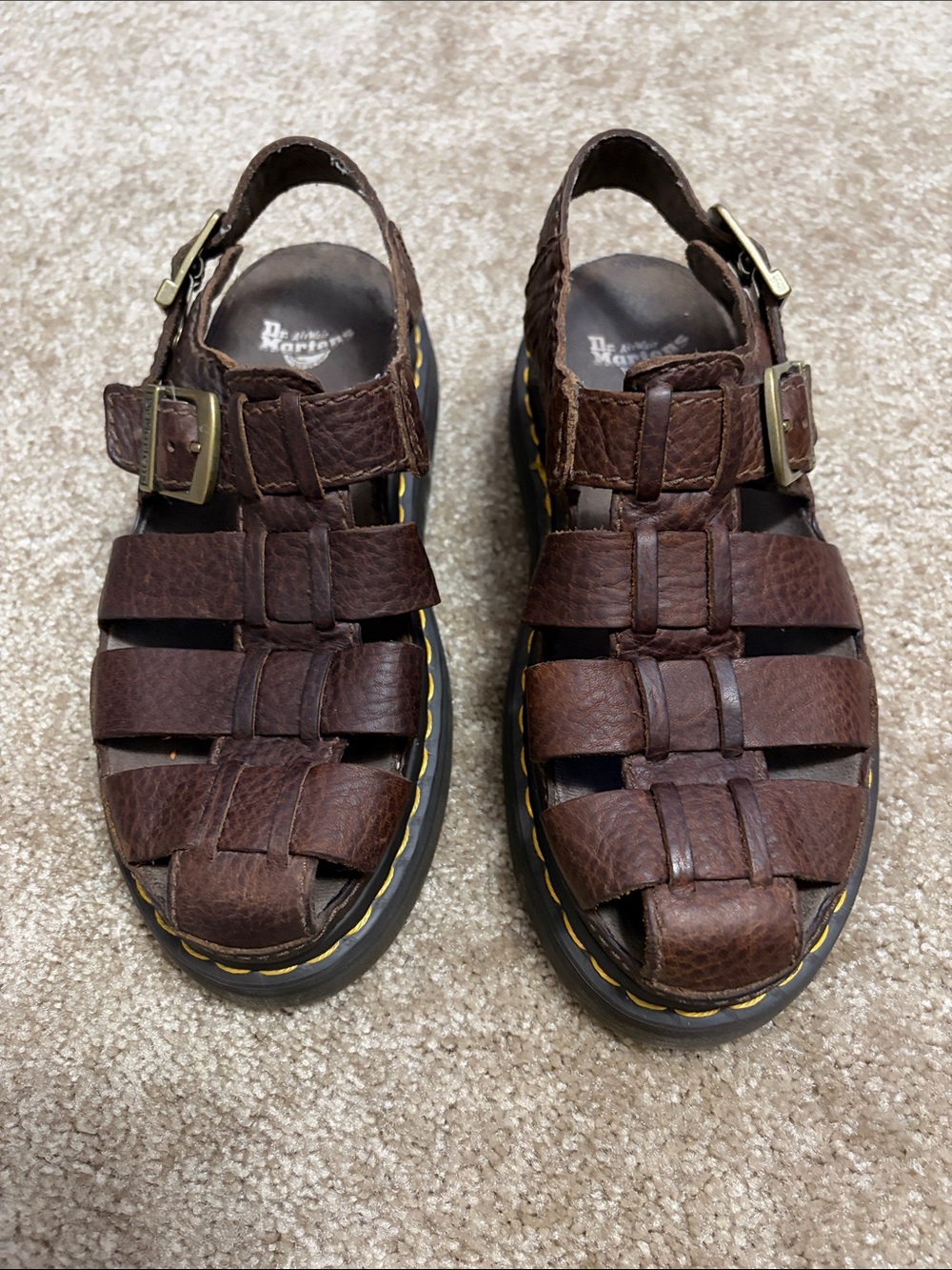 Dr. Martens Wrenlie Grizzly Leather Fisherman Sandals Dark Brown Size 7